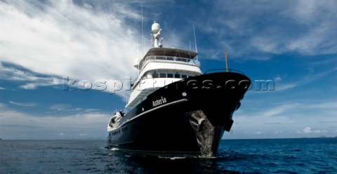 Cruising in Indonesia superyacht Asteria at anchor in Wagmab