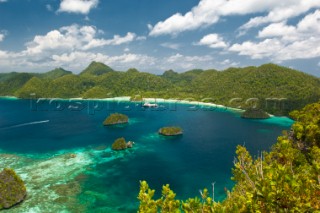 Cruising in Indonesia, elevated view of Wayag, Raja Ampat Islands