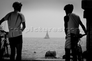 Antibes, France, 1 june 2012 Panerai Classic Yacht Challenge - Voiles DAntibes 2012Spectators at the beginning of the regatta