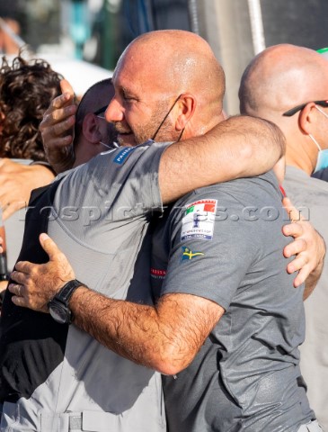 Prada crew celebrate winning the Prada Cup Challenger Series