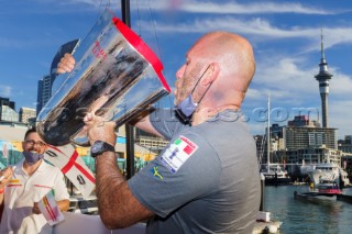 Prada crew celebrate winning the Prada Cup Challenger Series