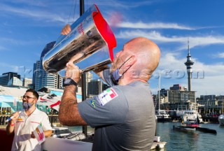 Prada crew celebrate winning the Prada Cup Challenger Series