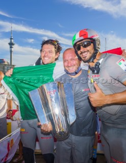 Prada crew celebrate winning the Prada Cup Challenger Series