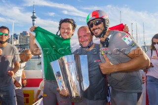 Prada crew celebrate winning the Prada Cup Challenger Series