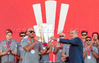 23/02/21 - Auckland (NZL)36th America’s Cup presented by PradaPRADA Cup 2021 - Prizegiving CeremonyMax Sirena (Team Director & Skipper - Luna Rossa Prada Pirelli Team), Francesco Longanesi Cattani (COR 36)