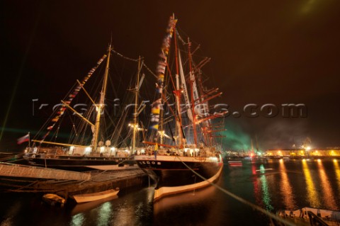 Tall ships Sedov and Kruzenshtern moored in a marina