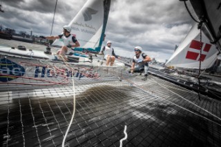 2015 Extreme Sailing Series - Act 5 - Hamburg.GAC Pindar skippered by Seve Jarvin (AUS) and crewed by Adam Minoprio (NZL), Marcus Ashley-Jones (AUS), James Wierzbowski (AUS) and James Corrie (AUS).