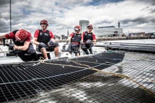 2015 Extreme Sailing Series - Act 5 - Hamburg.Team Extreme Germany skippered by Paul Kohlhoff (GER) and crewed by Johann Kohlhoff (GER), Peter Kohlhoff (GER), Max Kohlhoff (GER) and Philip Kasueske (DEN)