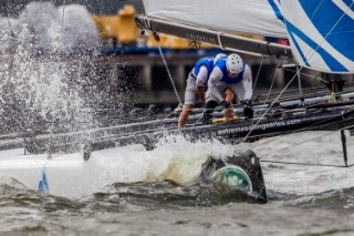 2015 Extreme Sailing Series - Act 5 - Hamburg.Gazprom Team Russia skippered by Phil Robertson (NZL) and crewed by Igor Lisovenko (RUS), Garth Ellingham (NZL), Alexander Bozhko (RUS) and Aleksey Kulakov (RUS).