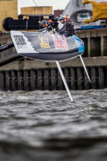 2015 Extreme Sailing Series - Act 5 - Hamburg.Red Bull Sailing Team skippered by Hans-Peter Steinacher (AUT) and crewed by Jason Waterhouse (AUS), Jeremy Bachalin (SUI), Stewart Dodson (NZL) and Shain Mason (GBR).