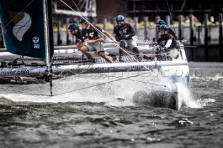 2015 Extreme Sailing Series - Act 5 - Hamburg.Oman Air skippered by Stevie Morrison (GBR) and crewed by Nic Asher (GBR), Ed Powys (GBR), Ted Hackney (AUS) and Ali Al Balushi (OMA)