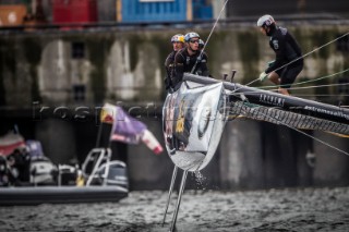 2015 Extreme Sailing Series - Act 5 - Hamburg.Red Bull Sailing Team skippered by Hans-Peter Steinacher (AUT) and crewed by Jason Waterhouse (AUS), Jeremy Bachalin (SUI), Stewart Dodson (NZL) and Shain Mason (GBR).