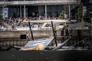 2015 Extreme Sailing Series - Act 5 - Hamburg.SAP Extreme Sailing Team skippered by Jes Gram-Hansen (DEN) and Rasmus KÂ¯stner (DEN) and crewed by Mads Emil Stephensen (DEN), Herve Cunningham (FRA) and Nicholai Sehested (DEN).