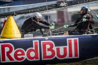 2015 Extreme Sailing Series - Act 5 - Hamburg.Red Bull Sailing Team skippered by Hans-Peter Steinacher (AUT) and crewed by Jason Waterhouse (AUS), Jeremy Bachalin (SUI), Stewart Dodson (NZL) and Shain Mason (GBR).