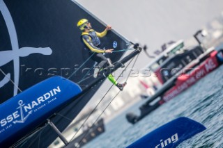 Louis Vuitton Americas Cup World Series 2016 Oman. Practice race. Artemis Racing, Nathan Outteridge, Iain Percy, Luke Parkinson, Kalle Torlen, Chris Brittle. Muscat , The Sultanate of Oman.