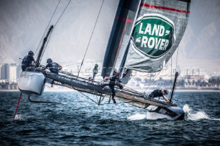 Louis Vuitton Americas Cup World Series Oman 2016. Second day of racing, 28th of February 2016. Winner of the event Land Rover BARTeam Principal - Ben Ainslie, Paul Campbell-James, Giles Scott, Nick Hutton, David Carr.. Muscat ,The Sultanate of Oman.