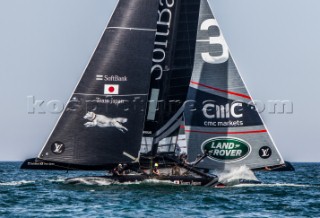 Louis Vuitton Americas Cup World Series 2016 Oman. Land Rover BAR, Ben Ainslie, Paul Campbell-James, Giles scott,Nick Hutton, David Carr. SoftBank Team Japan,  Dean Barker, Chris Draper, Fuku Sofuku, Derek Saward, Jeremy Lomas. Muscat ,The Sultanate of Oman.