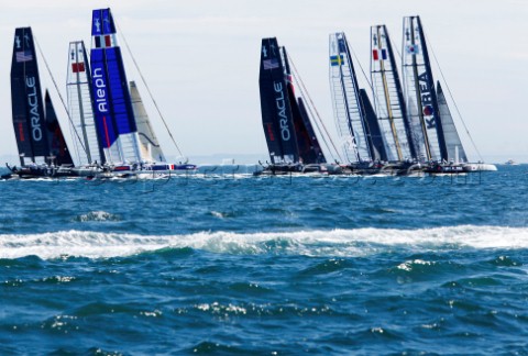 Americas Cup World Series fleet race practice in Cascais Portugal