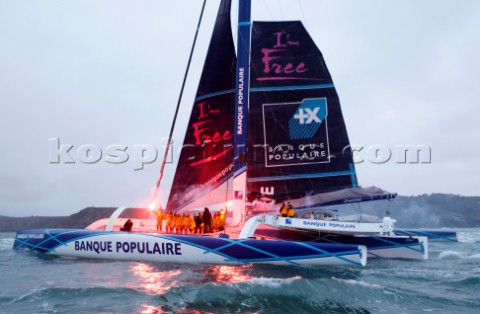 BREST FRANCE  7th JANUARY 2012 Maxi Banque Populaire V FRA the 140 foot trimaran skippered by Loick 