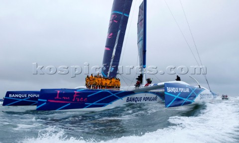 BREST FRANCE  7th JANUARY 2012 Maxi Banque Populaire V FRA the 140 foot trimaran skippered by Loick 