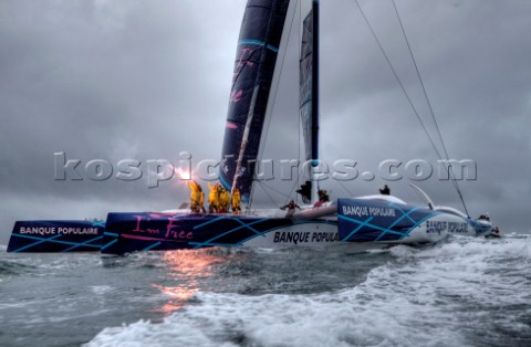 BREST FRANCE  7th JANUARY 2012 Maxi Banque Populaire V FRA the 140 foot trimaran skippered by Loick 