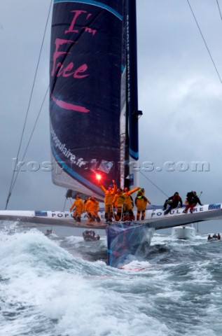 BREST FRANCE  7th JANUARY 2012 Maxi Banque Populaire V FRA the 140 foot trimaran skippered by Loick 