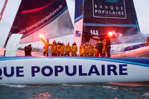 BREST FRANCE  7th JANUARY 2012 Maxi Banque Populaire V FRA the 140 foot trimaran skippered by Loick 