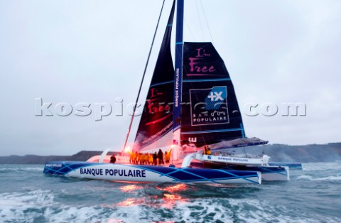 BREST FRANCE  7th JANUARY 2012 Maxi Banque Populaire V FRA the 140 foot trimaran skippered by Loick 