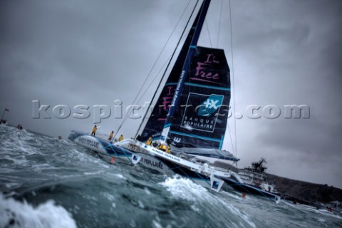 BREST FRANCE  7th JANUARY 2012 Maxi Banque Populaire V FRA the 140 foot trimaran skippered by Loick 