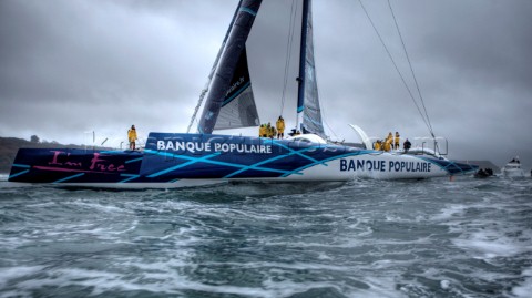 BREST FRANCE  7th JANUARY 2012 Maxi Banque Populaire V FRA the 140 foot trimaran skippered by Loick 