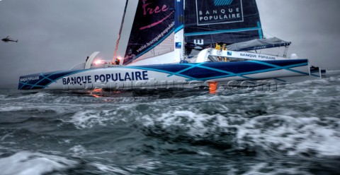 BREST FRANCE  7th JANUARY 2012 Maxi Banque Populaire V FRA the 140 foot trimaran skippered by Loick 