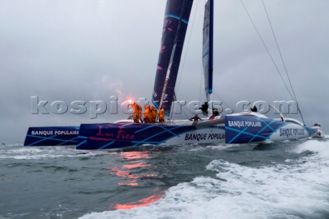 BREST FRANCE  7th JANUARY 2012 Maxi Banque Populaire V FRA the 140 foot trimaran skippered by Loick 