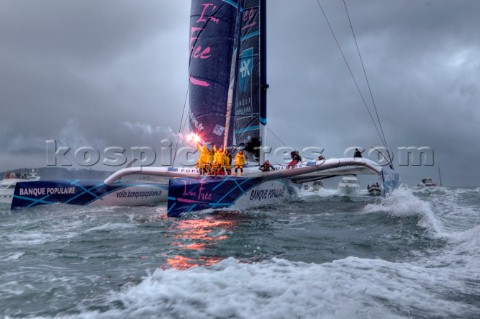 BREST FRANCE  7th JANUARY 2012 Maxi Banque Populaire V FRA the 140 foot trimaran skippered by Loick 