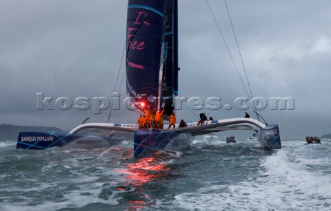 BREST FRANCE  7th JANUARY 2012 Maxi Banque Populaire V FRA the 140 foot trimaran skippered by Loick 