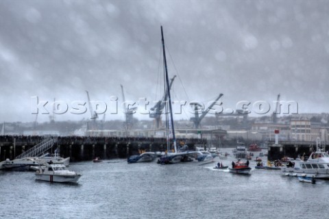 BREST FRANCE  7th JANUARY 2012 Maxi Banque Populaire V FRA the 140 foot trimaran skippered by Loick 