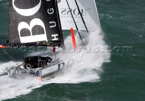 Aerial photoshoot of the IMOCA Open 60 Alex Thomson Racing Hugo Boss during a training session befor