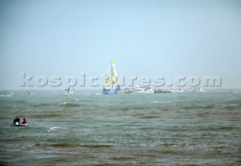 Francois Gabart crossed the Vendee Globe finish line at 141840 UTC today setting a new Vendee Globe 