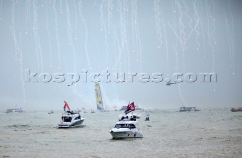 Francois Gabart crossed the Vendee Globe finish line at 141840 UTC today setting a new Vendee Globe 