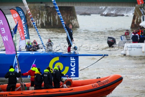 Francois Gabart crossed the Vendee Globe finish line at 141840 UTC today setting a new Vendee Globe 