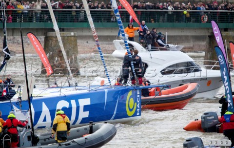 Francois Gabart crossed the Vendee Globe finish line at 141840 UTC today setting a new Vendee Globe 