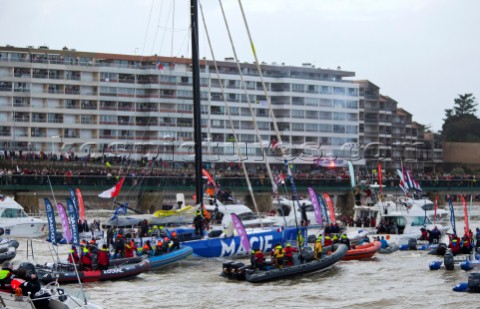 Francois Gabart crossed the Vendee Globe finish line at 141840 UTC today setting a new Vendee Globe 