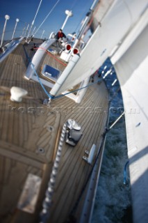 Sean Broe sails aboard the Swan 48 sloop, COLIBRI, on the waters of San Francisco Bay on October 21, 2008.