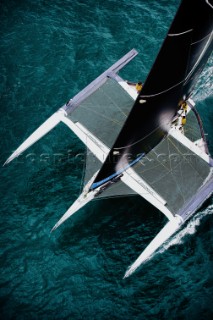 LA Trinite-sur-Mer, FR, FEBRUARY 15TH 2012: First sail of the MOD70 N05 Spindrift racing in La Trinite-sur-Mer, France.