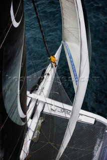 LA Trinite-sur-Mer, FR, FEBRUARY 15TH 2012: First sail of the MOD70 N05 Spindrift racing in La Trinite-sur-Mer, France.