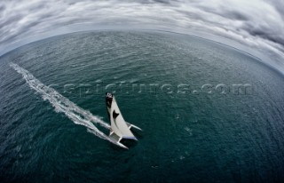 LA Trinite-sur-Mer, FR, FEBRUARY 15TH 2012: First sail of the MOD70 N05 Spindrift racing in La Trinite-sur-Mer, France.