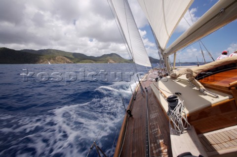 View from the deck of a  WClass Yacht Wild Horses in the Antigua Classic Yacht Regatta Antigua Briti