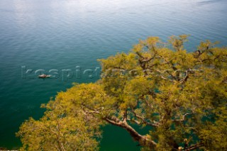 fisherman in dugout canoe, Lake Atitlan, Guatemala