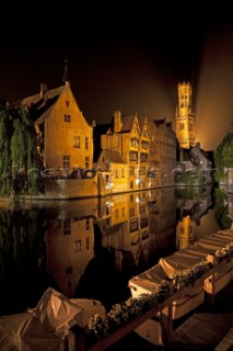 This view, taken from the Rozenhoedkaai (street and walkway), is considered the most photographed spot in Bruges.