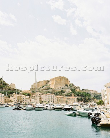 Boats docked in the Bay of Bonifacio on Corsica France