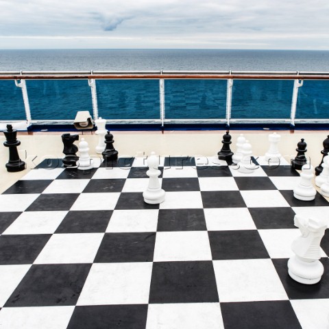 Giant chess board on the deck of a cruise ship
